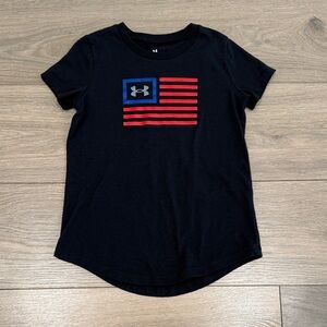 UNDER ARMOUR Black USA Flag Short Sleeve Loose Fit T-Shirt Tee Top Size Girl YXS